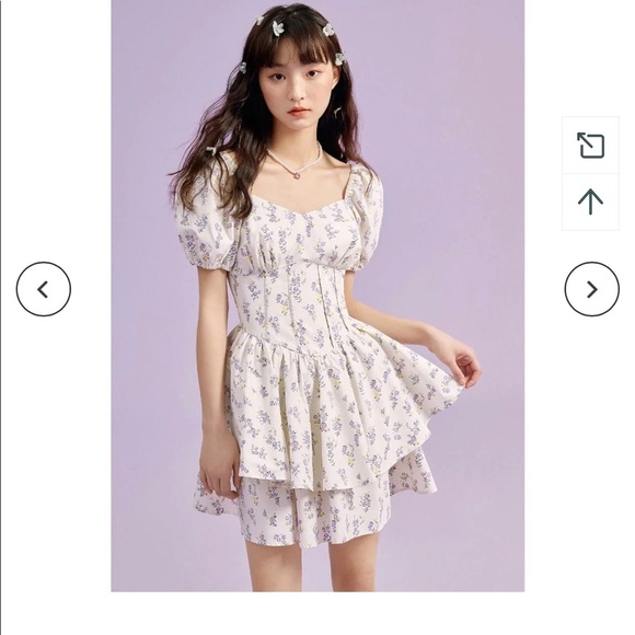 Ledin Double Layered Floral Puff Sleeve Corset Mini Dress - Picture 6 of 8